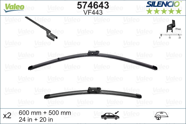 Комплект бескаркасных стеклоочистителей Valeo Silencio Flat VF443